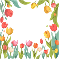 frame for poster, narrow vignette along the sides and the corners of the picture, little spring cute wild bright pastel floral clipart tulip flowers, png