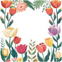 frame for poster, narrow vignette along the sides and the corners of the picture, little spring cute wild bright pastel floral clipart tulip flowers, png