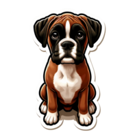 Cartoon Illustration of a Solemn Boxer Puppy Sitting Down png