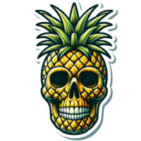 Artistic Illustration of a Pineapple Skull with Vibrant Details png