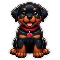 tekenfilm illustratie van een vrolijk rottweiler puppy met rood halsband png