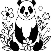 Cute panda coloring pages. Panda animal outline for coloring book. Panda line art vector