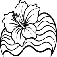 Hibiscus flower coloring pages. Flower line art vector