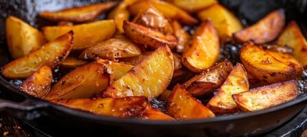 Perfectly cooking golden potato chips in seasoned bubbling oil for ultimate crunchiness photo