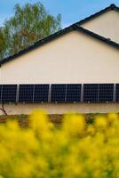 Solar panels on a well-exposed wall of an individual house, making savings following the energy crisis, eco-citizen gesture, green energy photo