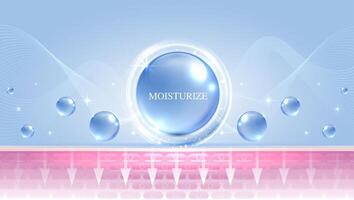 Moisturizer and hyaluronic acid on a blue background. skin care with water droplets is absorbed into the skin and cells. use ads, lotions, serums, creams. medical and scientific concepts. . vector