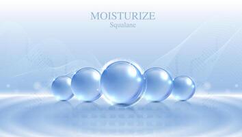 Moisturizer and hyaluronic acid on a blue background. skin care with water droplets is absorbed into the skin and cells. use ads, lotions, serums, creams. medical and scientific concepts. . vector