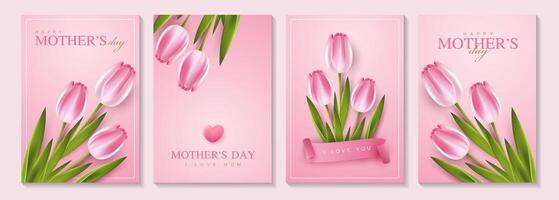 contento de la madre día con hermosa flores tulipanes y corazones. ilustración para saludo tarjeta, anuncio, promoción, póster, volante, Blog, artículo, social medios de comunicación, marketing. diseño. vector