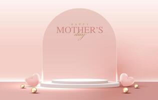 Display podium for Mother's day and Valentine's Day with heart. minimal pink background. product display presentation. studio room concept, minimal wall scene. design. vector