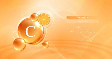 Vitamin C. drop vitamin C and cream collagen complex with from serum nature skin care vitamins. natural skin care cosmetic stimulate collagen. design. vector