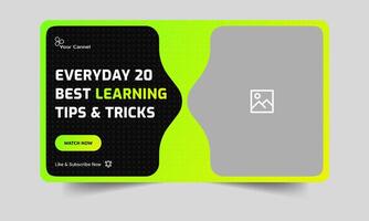 Modern thumbnail banner design, learning tips and tricks cover banner design, fully customizable eps 10 file format vector