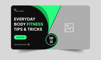 Customizable eps body fitness cover banner design, daily fitness and yoga tips thumbnail banner design vector