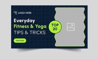 Fitness tips and tricks web thumbnail banner design, everyday body fitness and yoga techniques, editable eps 10 file format vector