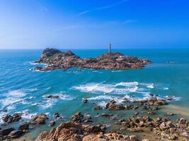 Aerial view of Ke Ga beach at Mui Ne, Phan Thiet, Binh Thuan, Vietnam. Ke Ga Cape or lighthouse is the most favourite destination for visitors. photo