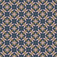 Geometric pattern with flat flowers and geometric shapes in deep blue and mustard colors vector
