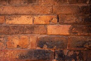 Close up vintage red and brown brick wall background. Grunge background. photo