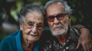 retrato de un Pareja de dos antiguo personas de Jubilación edad. foto