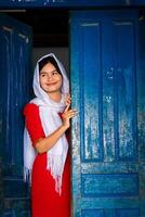 portrait of Cham ethnic girl in Bau Truc pottery village, Phan Rang city, Ninh Thuan province, Vietnam photo