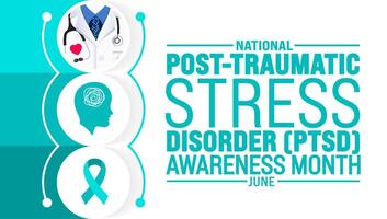 Posttraumatic Stress Disorder or PTSD Awareness Month background template. Holiday concept. use to background, banner, placard, card, and poster design template with text inscription vector