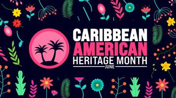 junio es caribe americano patrimonio mes palma árbol antecedentes modelo. fiesta concepto. utilizar a fondo, bandera, cartel, tarjeta, y póster diseño modelo con texto inscripción vector