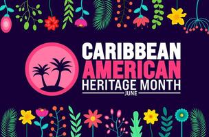 junio es caribe americano patrimonio mes palma árbol antecedentes modelo. fiesta concepto. utilizar a fondo, bandera, cartel, tarjeta, y póster diseño modelo con texto inscripción vector