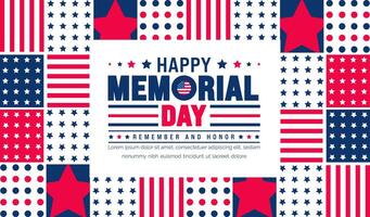 Happy Memorial Day Remember and Honor typography with geometric shape pattern background template. American national holiday with USA flag banner design. vector