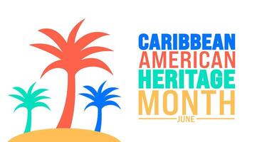 junio es caribe americano patrimonio mes palma árbol antecedentes modelo. fiesta concepto. utilizar a fondo, bandera, cartel, tarjeta, y póster diseño modelo con texto inscripción vector