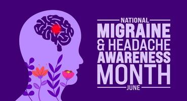 junio es migraña y dolor de cabeza conciencia mes antecedentes modelo. fiesta concepto. utilizar a fondo, bandera, cartel, tarjeta, y póster diseño modelo con texto inscripción y estándar color. vector