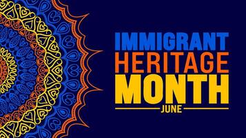 junio es inmigrante patrimonio mes antecedentes diseño modelo. fiesta concepto. utilizar a fondo, bandera, cartel, tarjeta, y póster diseño modelo con texto inscripción. vector