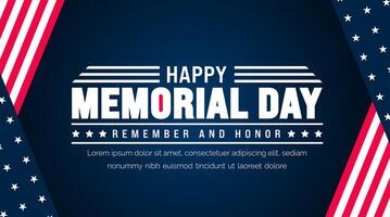 Happy Memorial Day Remember and Honor typography background template. American national holiday with USA flag banner design. Memorial Day background with USA flag design. vector