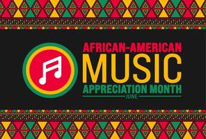 junio es africano americano música apreciación mes o negro música mes antecedentes modelo. fiesta concepto. utilizar a fondo, bandera, cartel, tarjeta, y póster diseño modelo con texto inscripción vector