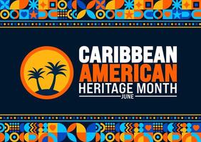 junio es caribe americano patrimonio mes palma árbol antecedentes modelo. fiesta concepto. utilizar a fondo, bandera, cartel, tarjeta, y póster diseño modelo con texto inscripción vector