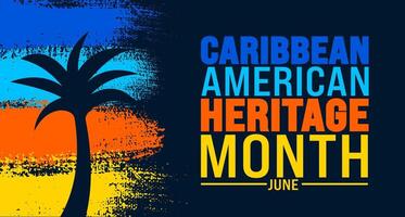 junio es caribe americano patrimonio mes palma árbol antecedentes modelo. fiesta concepto. utilizar a fondo, bandera, cartel, tarjeta, y póster diseño modelo con texto inscripción vector