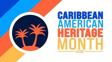 junio es caribe americano patrimonio mes palma árbol antecedentes modelo. fiesta concepto. utilizar a fondo, bandera, cartel, tarjeta, y póster diseño modelo con texto inscripción vector