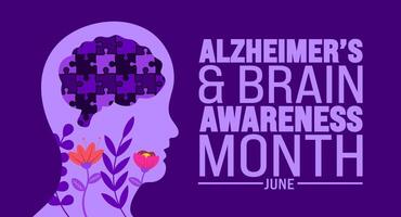 junio es alzheimers y cerebro conciencia mes antecedentes modelo. fiesta concepto. utilizar a fondo, bandera, cartel, tarjeta, y póster diseño modelo con texto inscripción vector