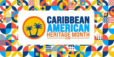 junio es caribe americano patrimonio mes palma árbol antecedentes modelo. fiesta concepto. utilizar a fondo, bandera, cartel, tarjeta, y póster diseño modelo con texto inscripción vector