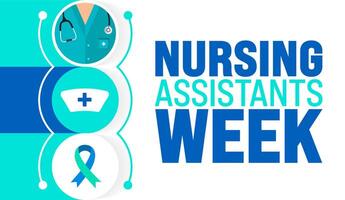 June is Nursing Assistants Week background template. Holiday concept. use to background, banner, placard, card, and poster design template with text inscription and standard color. vector