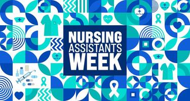 June is Nursing Assistants Week background template. Holiday concept. use to background, banner, placard, card, and poster design template with text inscription and standard color. vector