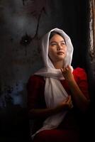 portrait of Cham ethnic girl in Bau Truc pottery village, Phan Rang city, Ninh Thuan province, Vietnam photo