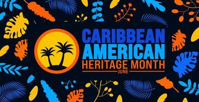 junio es caribe americano patrimonio mes palma árbol antecedentes modelo. fiesta concepto. utilizar a fondo, bandera, cartel, tarjeta, y póster diseño modelo con texto inscripción vector