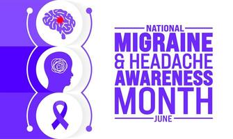 June is Migraine and Headache Awareness Month background template. Holiday concept. use to background, banner, placard, card, and poster design template with text inscription and standard color. vector