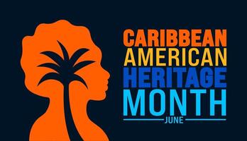 junio es caribe americano patrimonio mes palma árbol antecedentes modelo. fiesta concepto. utilizar a fondo, bandera, cartel, tarjeta, y póster diseño modelo con texto inscripción vector