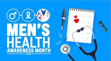 June is National Mens Health Awareness Month background template. Holiday concept. use to background, banner, placard, card, and poster design template with text inscription and standard color. vector