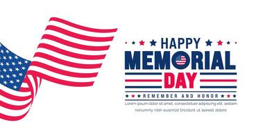 Happy Memorial Day Remember and Honor typography background template. American national holiday with USA flag banner design. Memorial Day background with USA flag design. vector