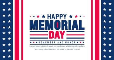 Happy Memorial Day Remember and Honor typography background template. American national holiday with USA flag banner design. Memorial Day background with USA flag design. vector