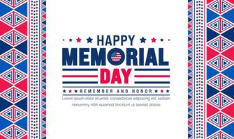 Happy Memorial Day Remember and Honor typography with geometric shape pattern background template. American national holiday with USA flag banner design. vector