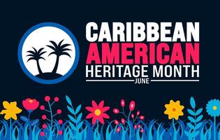 junio es caribe americano patrimonio mes palma árbol antecedentes modelo. fiesta concepto. utilizar a fondo, bandera, cartel, tarjeta, y póster diseño modelo con texto inscripción vector