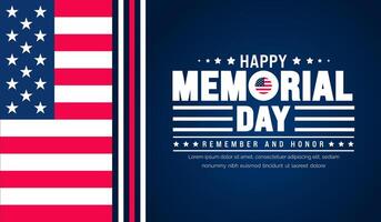 Happy Memorial Day Remember and Honor typography background template. American national holiday with USA flag banner design. Memorial Day background with USA flag design. vector