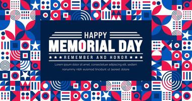 Happy Memorial Day Remember and Honor typography with geometric shape pattern background template. American national holiday with USA flag banner design. vector