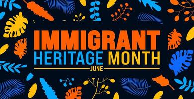 junio es inmigrante patrimonio mes antecedentes diseño modelo. fiesta concepto. utilizar a fondo, bandera, cartel, tarjeta, y póster diseño modelo con texto inscripción. vector